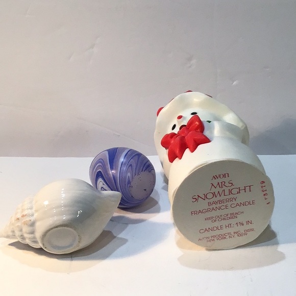 3 fancy candles:  Avon Mrs Snowlight, a ceramic shell & swirled egg NIB - Picture 2 of 6